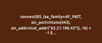 connect(85, {sa_family=AF_INET, sin_port=htons(443), sin_addr=inet_addr("65.21.196.43")}, 16) = -1 EINPROGRESS (Operation now in progress) poll([{fd=85, events=POLLOUT|POLLWRNORM}], 1, 0) = 0 (Timeout) poll([{fd=85, events=POLLOUT}], 1, 1000) = 0 (Timeout)