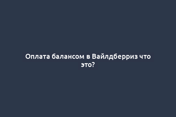 Оплата балансом в Вайлдберриз что это?