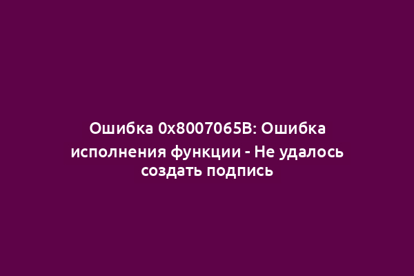 Ошибка 0x8007065B: Ошибка исполнения функции - Не удалось создать подпись
