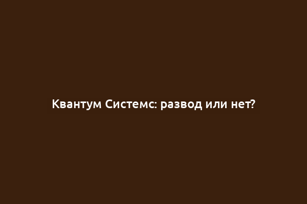 Квантум Системс: развод или нет?
